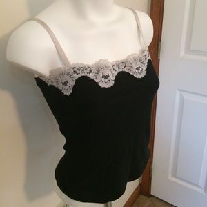 Necessary Objects Black Camisole with white lace